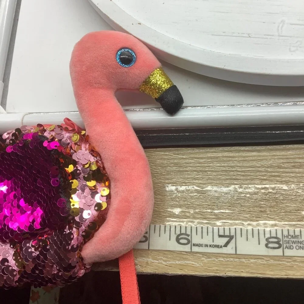 TY Beanie Babies Gilda Flamingo Sequins Pink Girl Wristlet Handbag‎ Change Purse